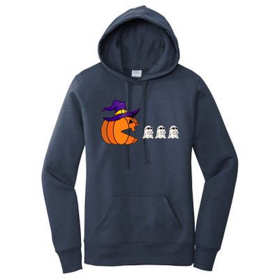 Halloween Pumpkin Eating Ghost Funny Gamer Cute Gift Women's Pullover Hoodie