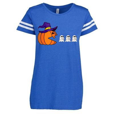 Halloween Pumpkin Eating Ghost Funny Gamer Cute Gift Enza Ladies Jersey Football T-Shirt