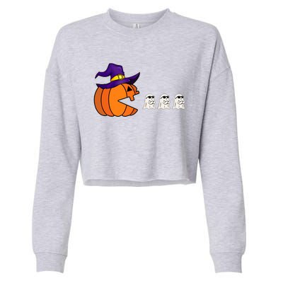 Halloween Pumpkin Eating Ghost Funny Gamer Cute Gift Cropped Pullover Crew