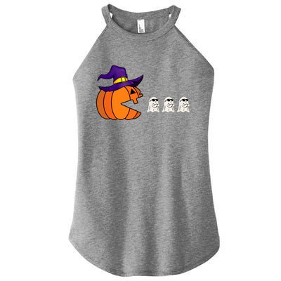 Halloween Pumpkin Eating Ghost Funny Gamer Cute Gift Women's Perfect Tri Rocker Tank