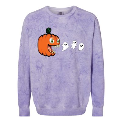 Halloween Pumpkin Eating Ghost Gamer Gift Colorblast Crewneck Sweatshirt