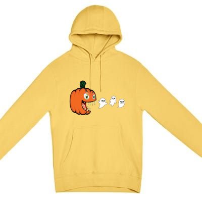 Halloween Pumpkin Eating Ghost Gamer Gift Premium Pullover Hoodie