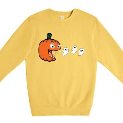 Halloween Pumpkin Eating Ghost Gamer Gift Premium Crewneck Sweatshirt