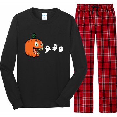 Halloween Pumpkin Eating Ghost Gamer Gift Long Sleeve Pajama Set