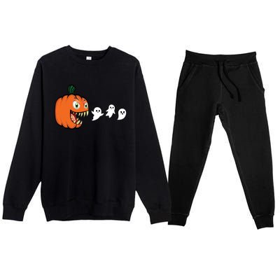 Halloween Pumpkin Eating Ghost Gamer Gift Premium Crewneck Sweatsuit Set