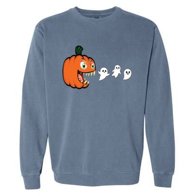 Halloween Pumpkin Eating Ghost Gamer Gift Garment-Dyed Sweatshirt