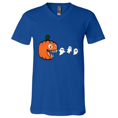 Halloween Pumpkin Eating Ghost Gamer Gift V-Neck T-Shirt