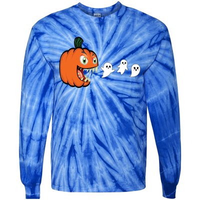 Halloween Pumpkin Eating Ghost Gamer Gift Tie-Dye Long Sleeve Shirt