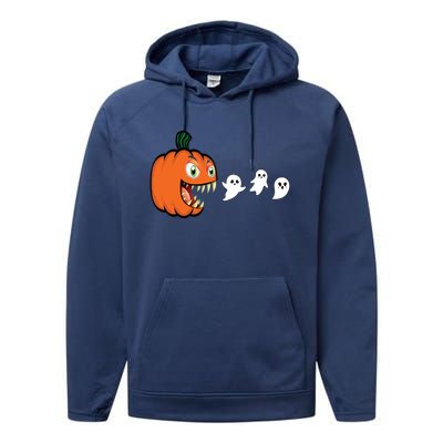 Halloween Pumpkin Eating Ghost Gamer Gift Performance Fleece Hoodie