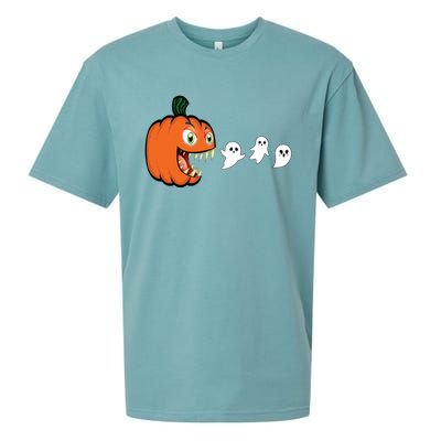 Halloween Pumpkin Eating Ghost Gamer Gift Sueded Cloud Jersey T-Shirt