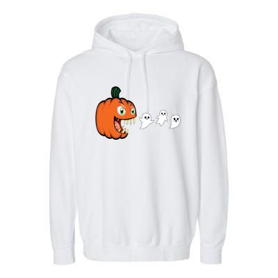 Halloween Pumpkin Eating Ghost Gamer Gift Garment-Dyed Fleece Hoodie