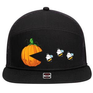 Halloween Pumpkin Eating Boo Bees Ghosts Funny Halloween Gift 7 Panel Mesh Trucker Snapback Hat