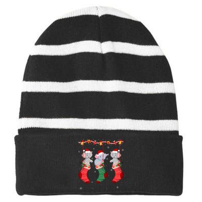 Holiday Party Elephant Christmas Socks  Striped Beanie with Solid Band