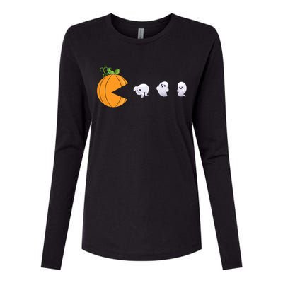 Halloween Pumpkin Eating Ghosts Funny Cute Gift Womens Cotton Relaxed Long Sleeve T-Shirt