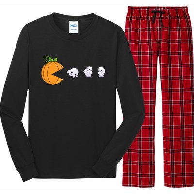 Halloween Pumpkin Eating Ghosts Funny Cute Gift Long Sleeve Pajama Set