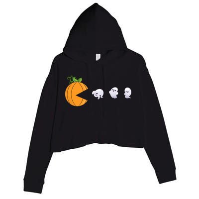 Halloween Pumpkin Eating Ghosts Funny Cute Gift Crop Fleece Hoodie