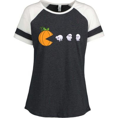 Halloween Pumpkin Eating Ghosts Funny Cute Gift Enza Ladies Jersey Colorblock Tee