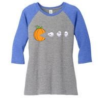 Halloween Pumpkin Eating Ghosts Funny Cute Gift Women's Tri-Blend 3/4-Sleeve Raglan Shirt