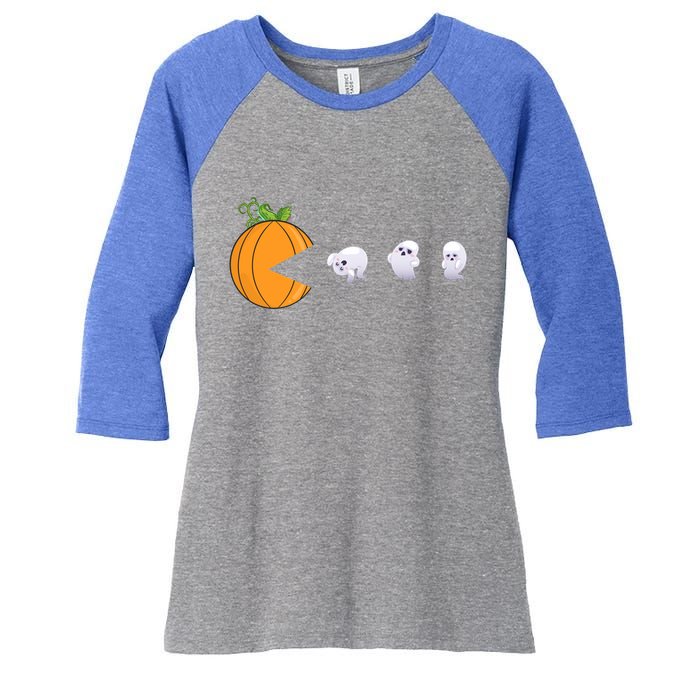 Halloween Pumpkin Eating Ghosts Funny Cute Gift Women's Tri-Blend 3/4-Sleeve Raglan Shirt