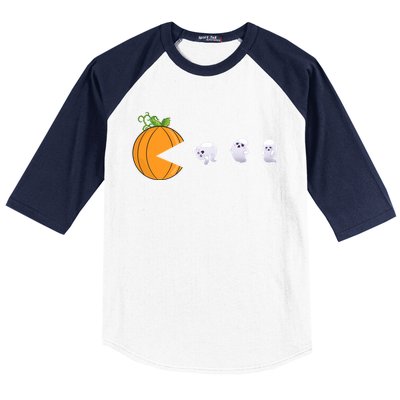 Halloween Pumpkin Eating Ghosts Funny Cute Gift Baseball Sleeve Shirt