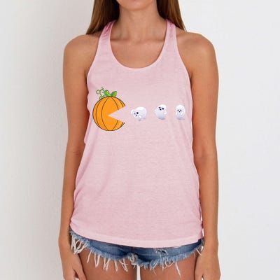 Halloween Pumpkin Eating Ghosts Funny Cute Gift Women's Knotted Racerback Tank