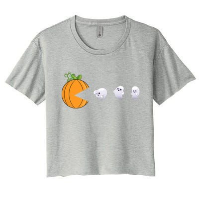 Halloween Pumpkin Eating Ghosts Funny Cute Gift Women's Crop Top Tee