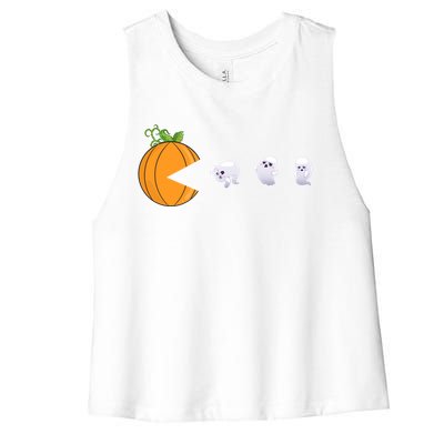 Halloween Pumpkin Eating Ghosts Funny Cute Gift Women's Racerback Cropped Tank