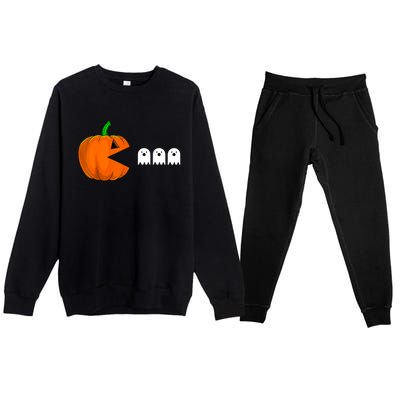 Halloween Pumpkin Eating Ghost Gamer For Premium Crewneck Sweatsuit Set