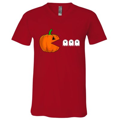 Halloween Pumpkin Eating Ghost Gamer For V-Neck T-Shirt