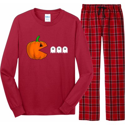 Halloween Pumpkin Eating Ghost Gamer For Long Sleeve Pajama Set