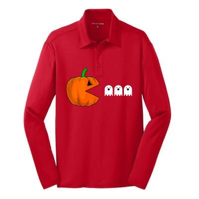 Halloween Pumpkin Eating Ghost Gamer For Silk Touch Performance Long Sleeve Polo