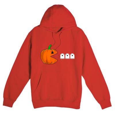 Halloween Pumpkin Eating Ghost Gamer For Premium Pullover Hoodie