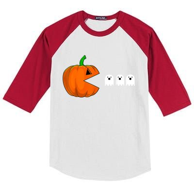 Halloween Pumpkin Eating Ghost Gamer For Kids Colorblock Raglan Jersey