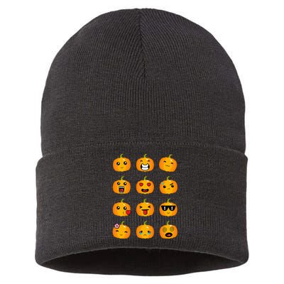 Halloween Pumpkins Emotions Cute Halloween Sustainable Knit Beanie