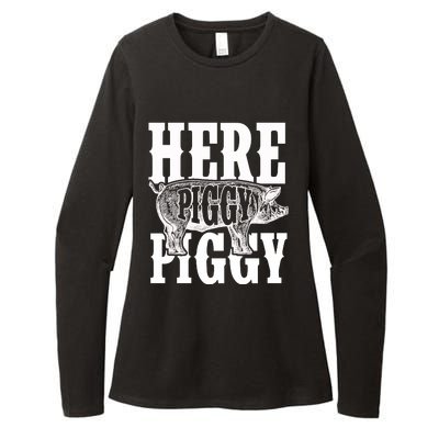 Here Piggy Funny Gift For Piggy Boar Hunting Wild Hog Hunters Womens CVC Long Sleeve Shirt