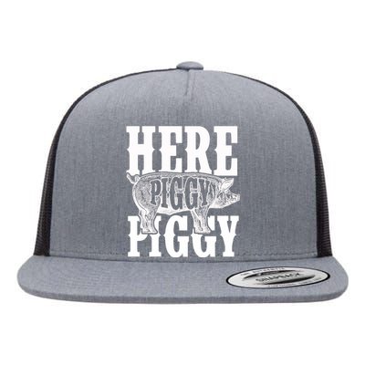 Here Piggy Funny Gift For Piggy Boar Hunting Wild Hog Hunters Flat Bill Trucker Hat