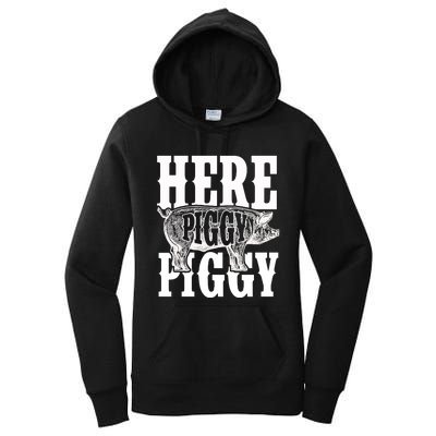 Here Piggy Funny Gift For Piggy Boar Hunting Wild Hog Hunters Women's Pullover Hoodie