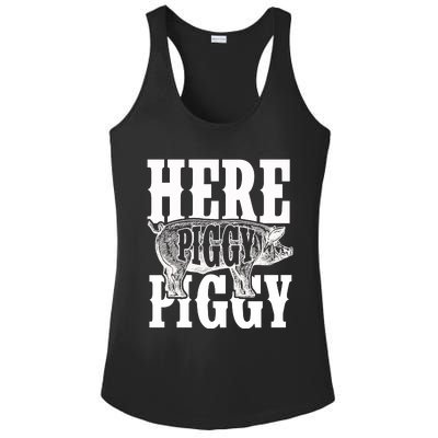 Here Piggy Funny Gift For Piggy Boar Hunting Wild Hog Hunters Ladies PosiCharge Competitor Racerback Tank