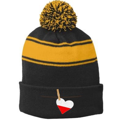 Heart Poland Flag Stripe Pom Pom Beanie