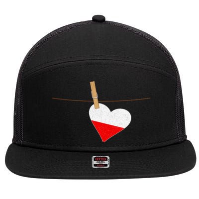 Heart Poland Flag 7 Panel Mesh Trucker Snapback Hat