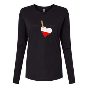 Heart Poland Flag Womens Cotton Relaxed Long Sleeve T-Shirt