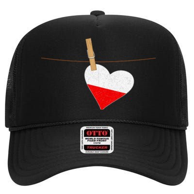 Heart Poland Flag High Crown Mesh Back Trucker Hat