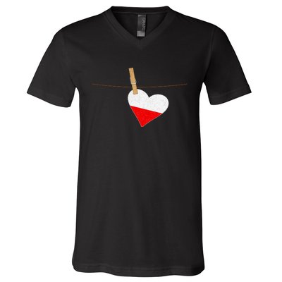 Heart Poland Flag V-Neck T-Shirt