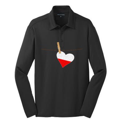 Heart Poland Flag Silk Touch Performance Long Sleeve Polo