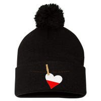 Heart Poland Flag Pom Pom 12in Knit Beanie