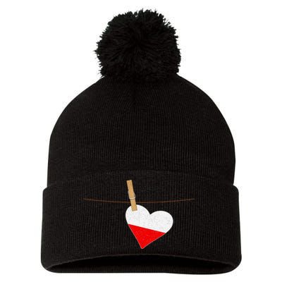 Heart Poland Flag Pom Pom 12in Knit Beanie