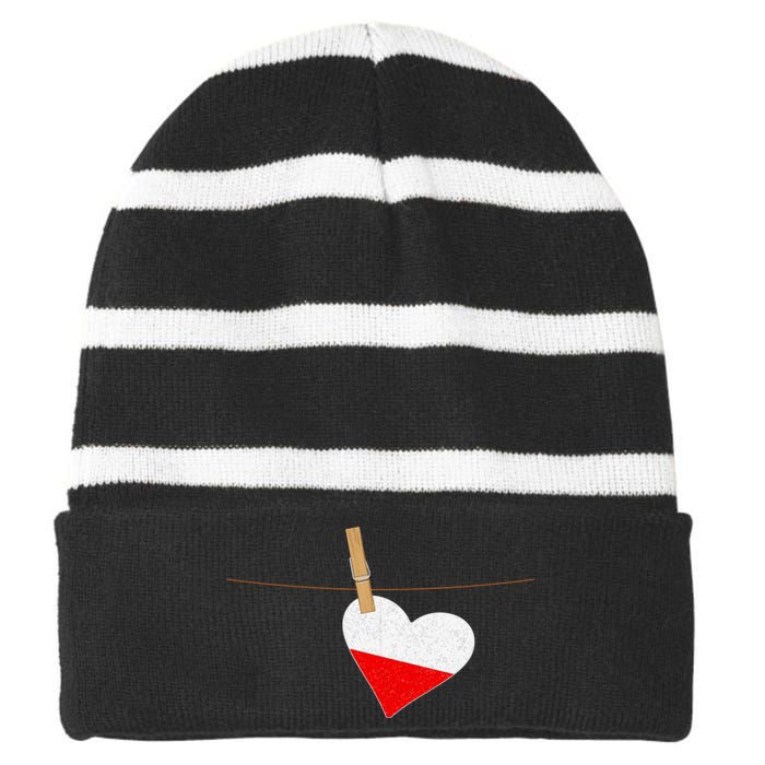 Heart Poland Flag Striped Beanie with Solid Band