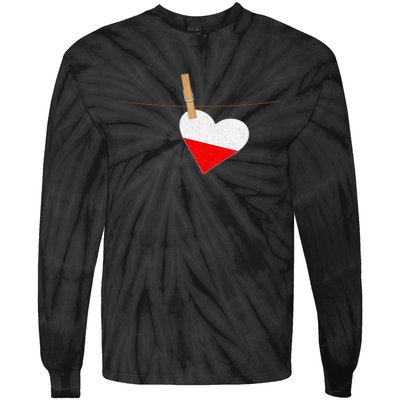 Heart Poland Flag Tie-Dye Long Sleeve Shirt