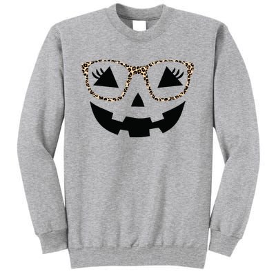 Halloween Pumpkin Face Eyelashes Leopard Glasses Halloween Tall Sweatshirt