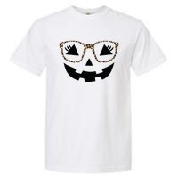 Halloween Pumpkin Face Eyelashes Leopard Glasses Halloween Garment-Dyed Heavyweight T-Shirt